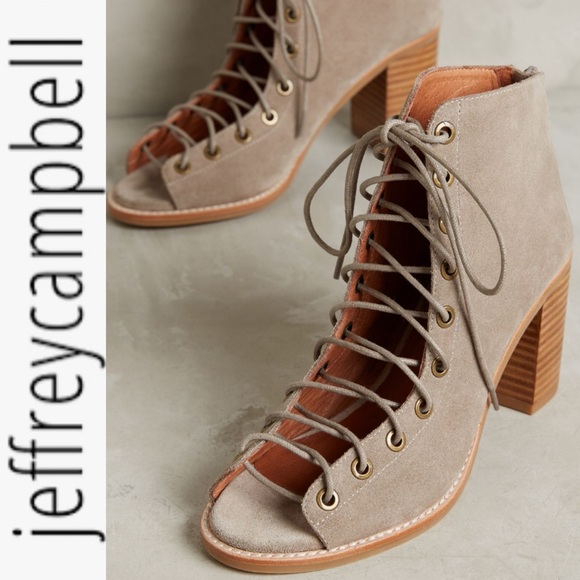 Jeffrey Campbell Shoes - JEFFREY CAMPBELL CORS SUEDE LACE UP PEEP TOE HEELED BOOTIE BOOTS